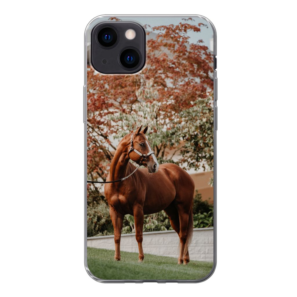 MuchoWow Handyhülle Schutzhülle Hülle für iPhone 13 Pferd - Baum - Halfter Silikon Softcase Handy Hülle - Karteninhaber