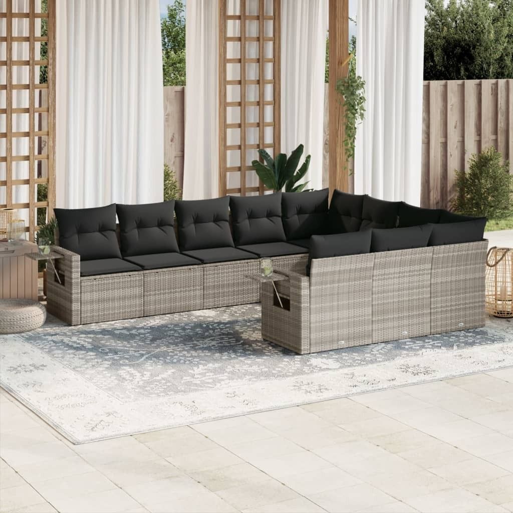 Industrie-Stil 10-tlg. Garten-Sofagarnitur Sofa Set mit Kissen Hellgrau Poly Rattan Terrassenmöbel2024 cloris