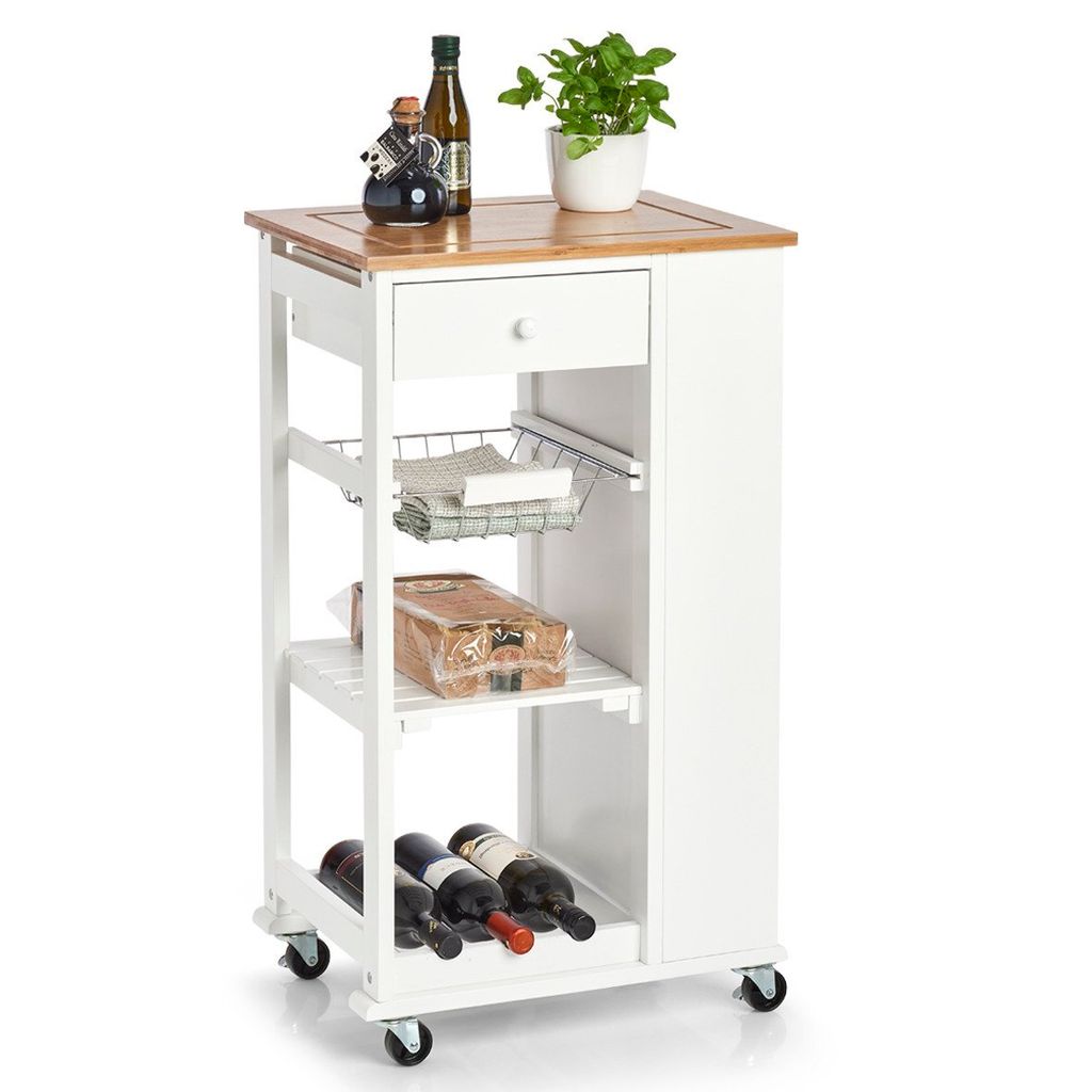 Zeller Küchenrollwagen, Bambus/MDF, weiß, 50 x 37 x 86,5 cm Produktbild 