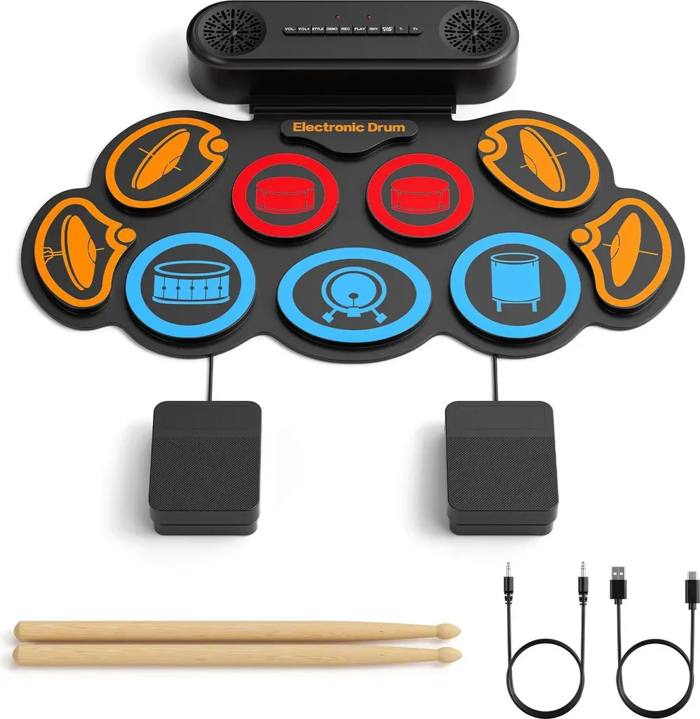 Pad de batterie roulant 9 zones multicolore avec double haut-parleur