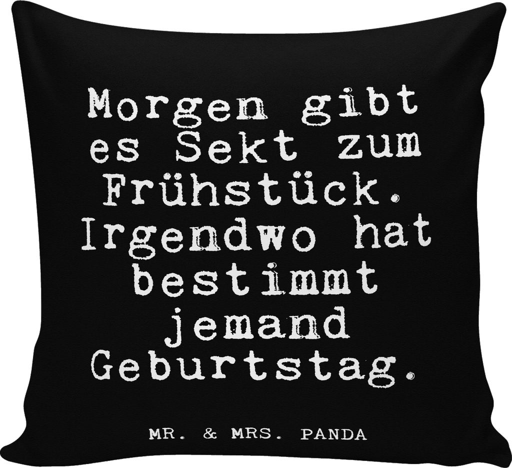 Mr. & Mrs. Panda kuschelkissen 40x40 Morgen gibt es Sekt... - Schwarz - Geschenk, Sofakissen, witzig, lustig, Lustige Sprüche, Sekt, Polster, Kiss...