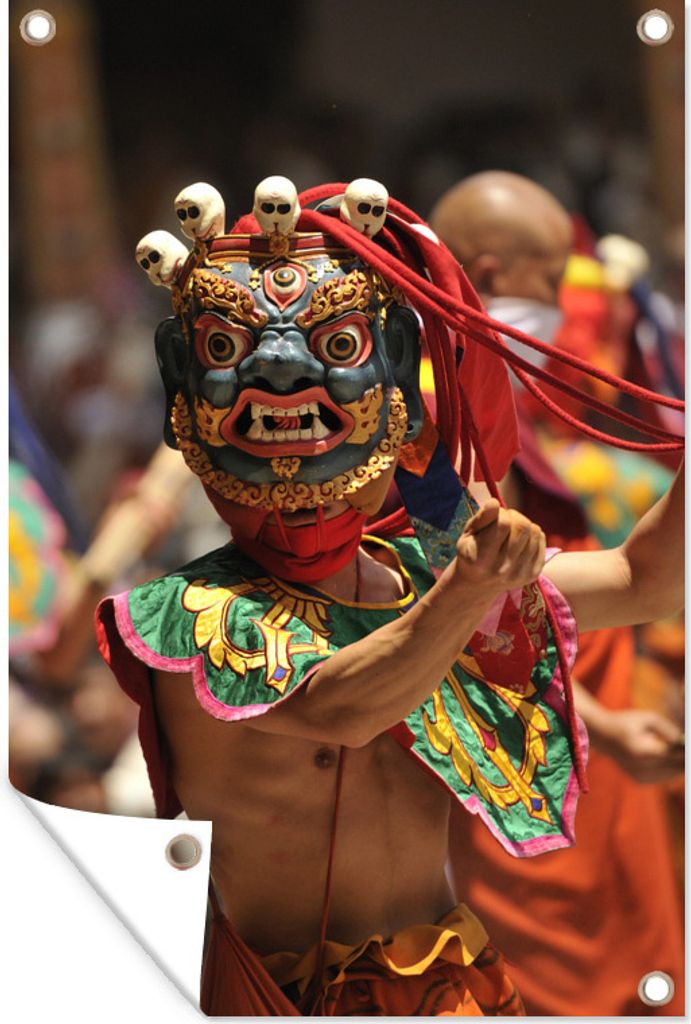 MuchoWow 80x120 cm Outdoor-Poster Gartendeko Sichtschutz Garten Poster für den Garten Tänzerin mit Maske in Bhutan