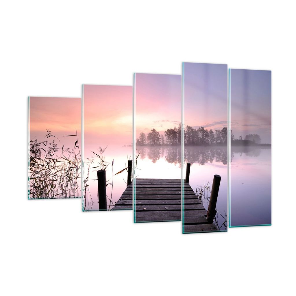 Bilder auf glas - Morgen Sonnenaufgang Nebel See - 150x100cm - Glasbilder - Wandbilder - Kunstdruck - zum Aufhängen bereit - Wanddekoration aus Gl...
