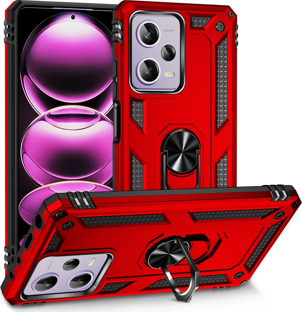 WBWONE Cover Per Xiaomi Redmi Note 12 Pro+ - Custodia Antiurto TPU + PC Con Supporto Nascosto, Stile Punk Rosso - 4