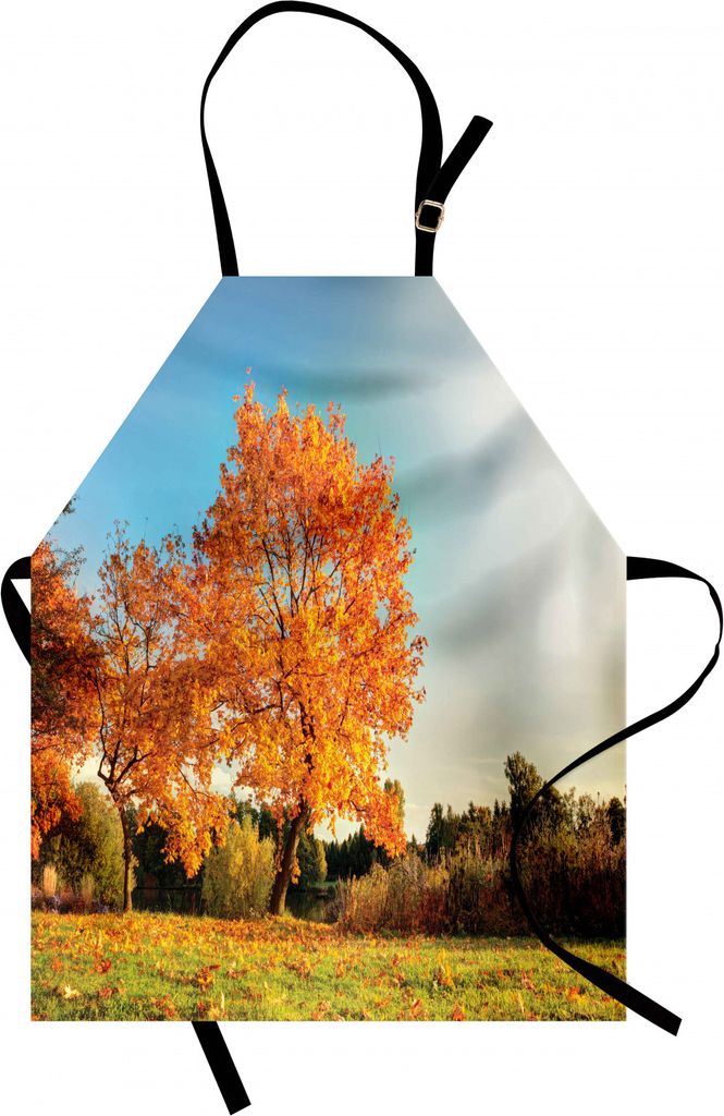 ABAKUHAUS Herbst Kochschürze, Herbst-Anblick mit bleichen fallenden Blättern im Park-Laub-Natur-Jahreszeit-Konzept, Farbfest Höhenverstellbar Wa...