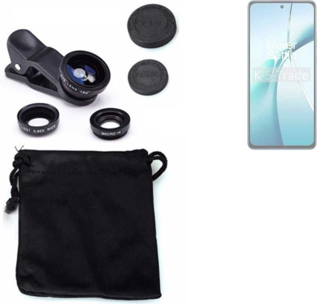 K-S-Trade Smartphone Kamera Linsen Set Kompatibel mit OnePlus Nord CE4 Lite 5G 3in1 Clip-On Kamera Adapter Macro Weitwinkel FishEye Fischauge Objektiv
