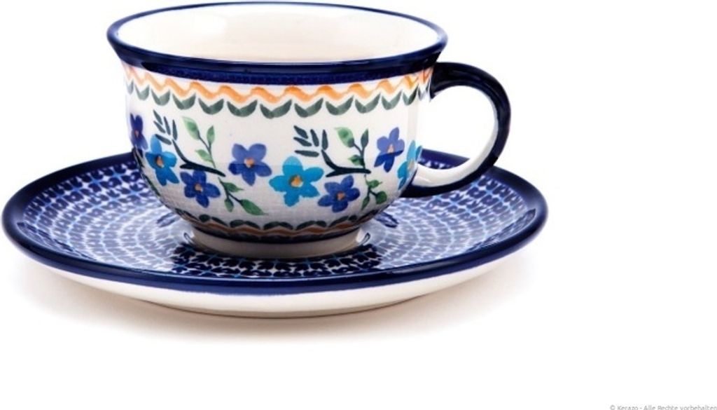 Original Bunzlauer Keramik Kaffeetasse Teetasse Ø10 cm klassisch 200 ml mit Unterschale Ø16 cm im Design 1154a