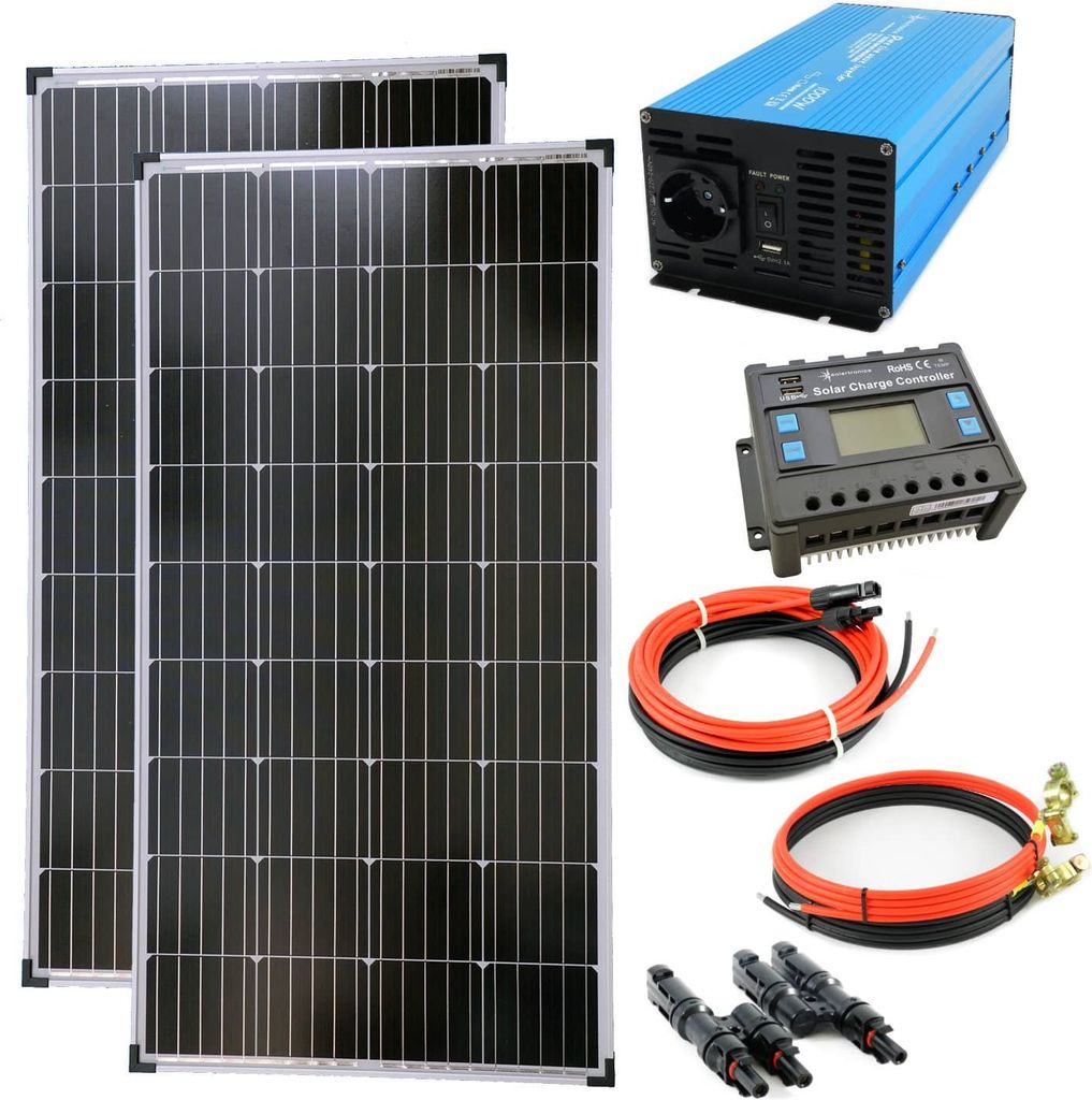 Solar Set 12V 2x130 Watt Solarpanel Reiner Sinus Wechselrichter 1000W Solaranlage PV