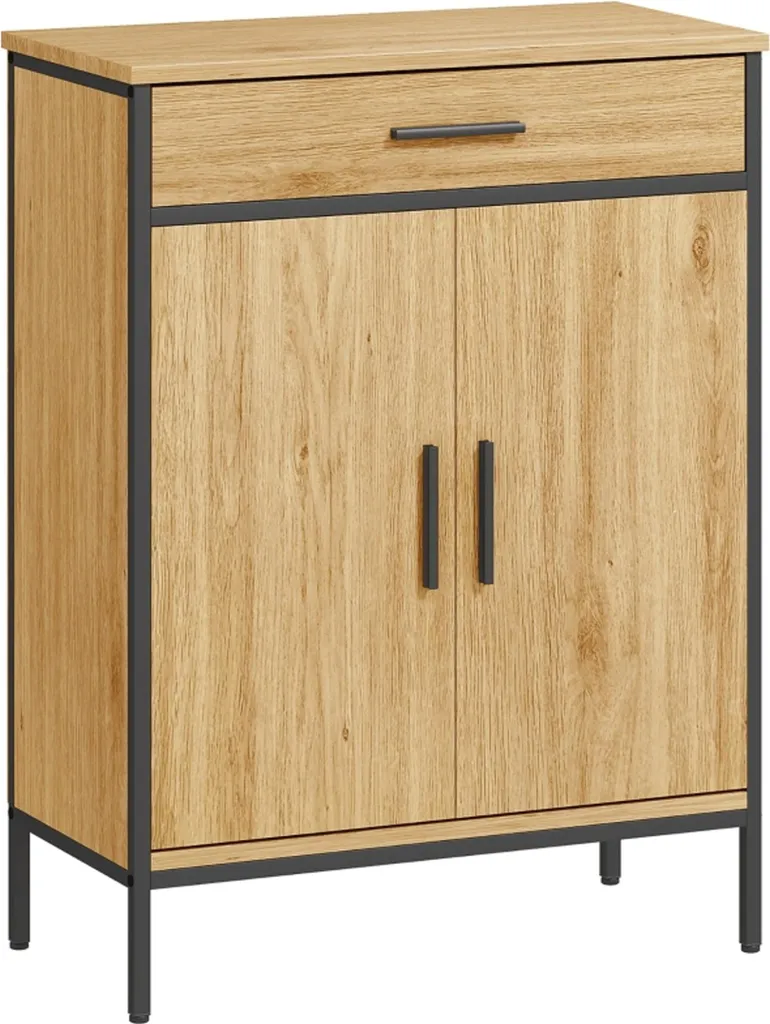 Meuble de rangement salle de bain industriel effet chêne et métal - 60cm