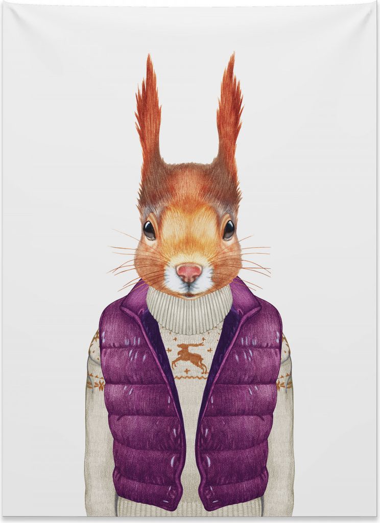 Abakuhaus Eichhörnchen Wandteppich, Tier Down Vest Sweater aus Weiches Mikrofaser Stoff Kein Verblassen Klare Farben Waschbar, 110 x 150 cm, Mehrf...