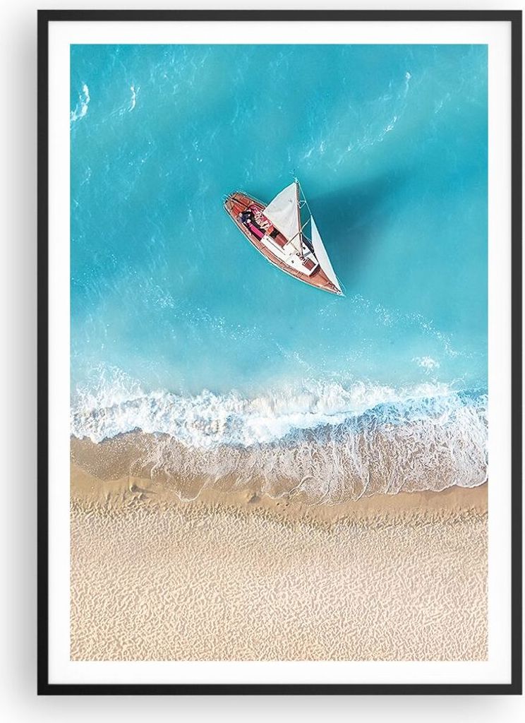Gerahmtes Poster - Schwarzer Rahmen - Yacht Sommer Meer - 70x100 cm - Wand Bild - Wanddeko - Wandbilder - Kunstposter - Wandposter - Bilderrahmen -...