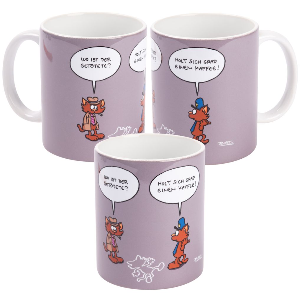 Ralph Ruthe Tasse Katzen - Wo ist der getötete? Kaffeetasse aus Keramik Grau 320 ml