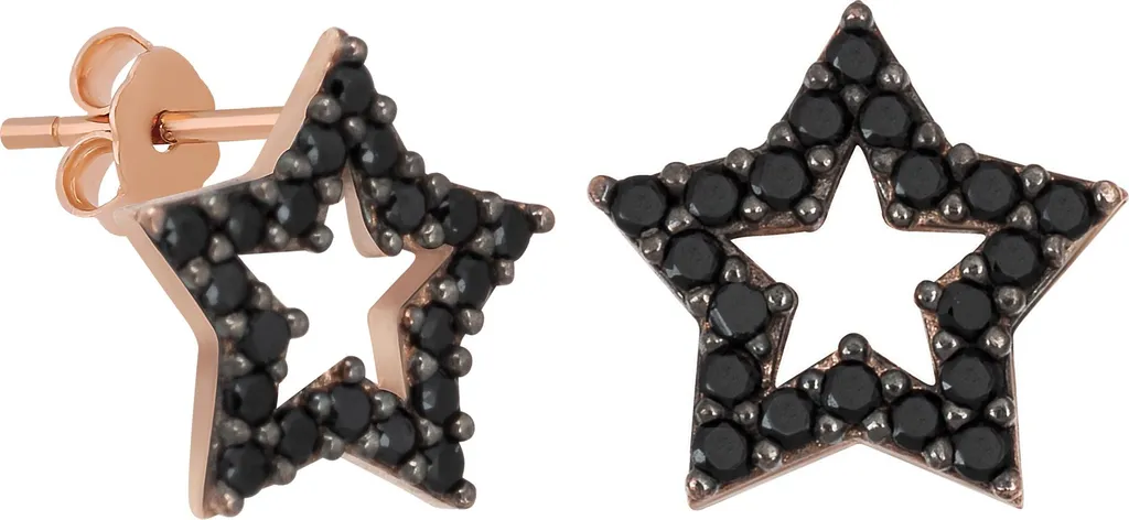 Puces d'oreilles étoile ouverte argent massif et pierres noires chic