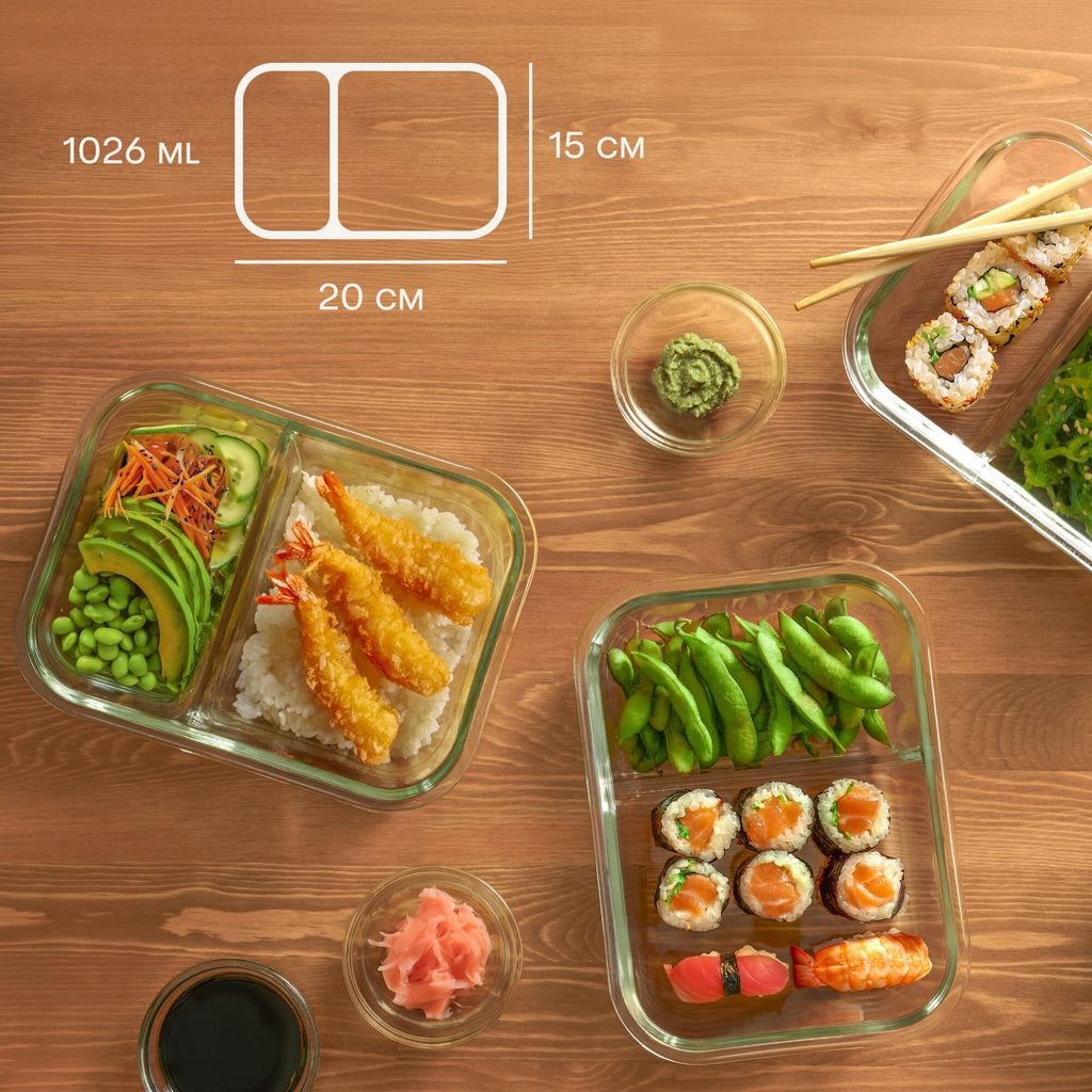 Meal Prep Boxen Glas 2 Fächer