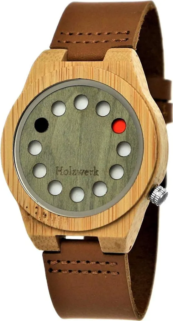 Montre en bois unisexe Holzwerk EIFEL et bracelet cuir marron vintage