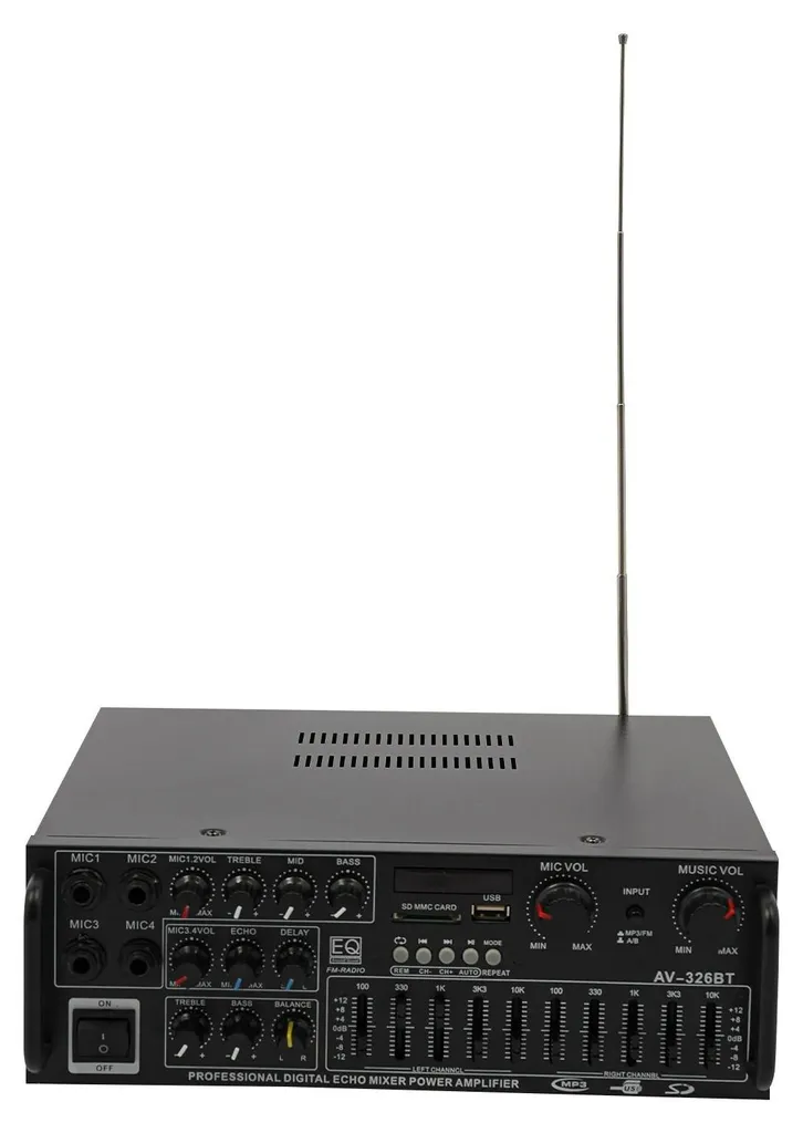 Amplificateur stéréo numérique AV-326BT Bluetooth et USB pour Hi-Fi Noir