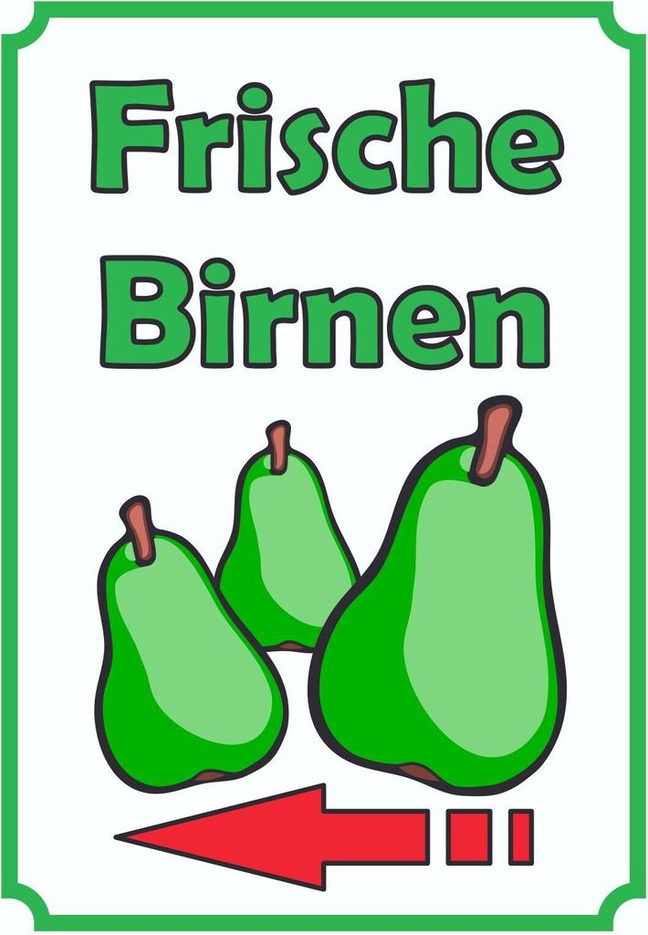 Frische Birnen Schild Hochkant mit Pfeil links A0 (841x1189mm)