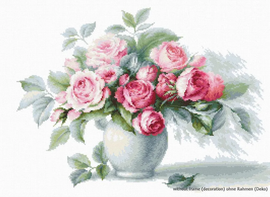 Kit point de croix fleurs avec fils de coton et toile Zweigart 35,5cm
