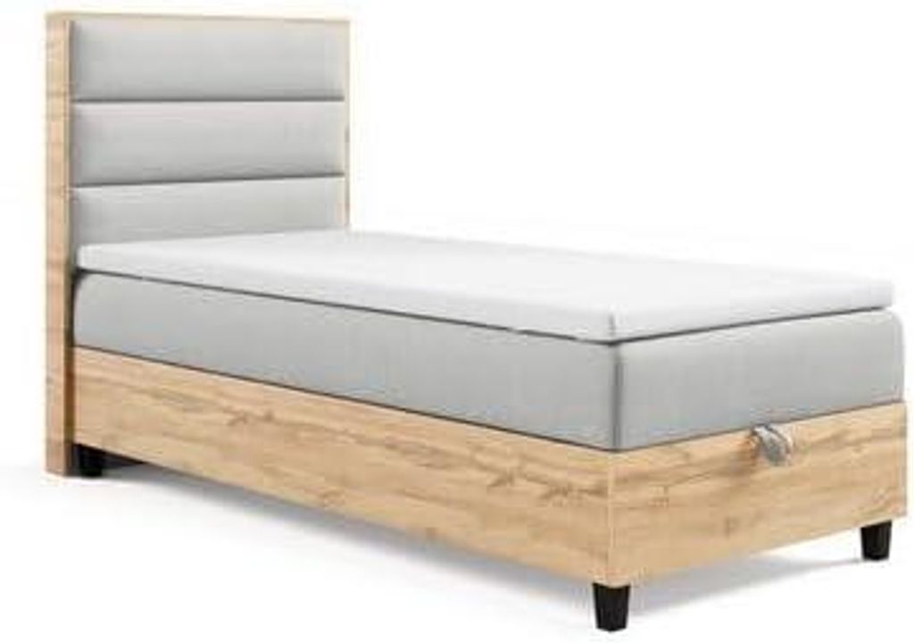Trinity K-1 Boxspring-Einzelbett 70x200 Grau mit Bonellfederkern Matratze Topper & Stauraum-Bettkasten Kopfteil – Liefer und Aufbauservice
