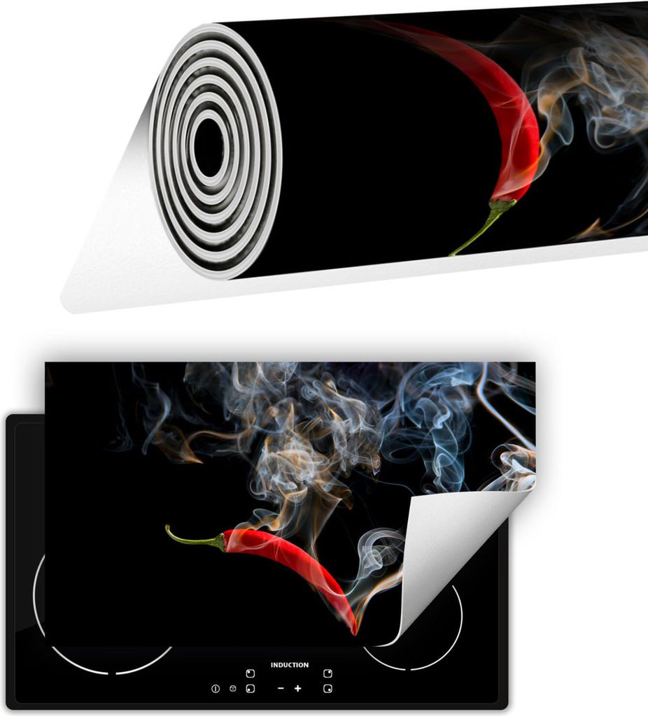 Herdabdeckplatte abdeckung Glaskeramikfeld abdeckplatte 90x52 cm Anti Rutsch Matte Aufrollbar, Schwarz Chilli