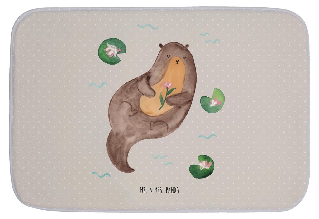 Mr. & Mrs. Panda Badezimmerteppich Otter Seerose - Grau Pastell - Geschenk, Badvorleger, Badematte, Badezimmer Matte, Badläufer, Fluss, Wasser, gl...
