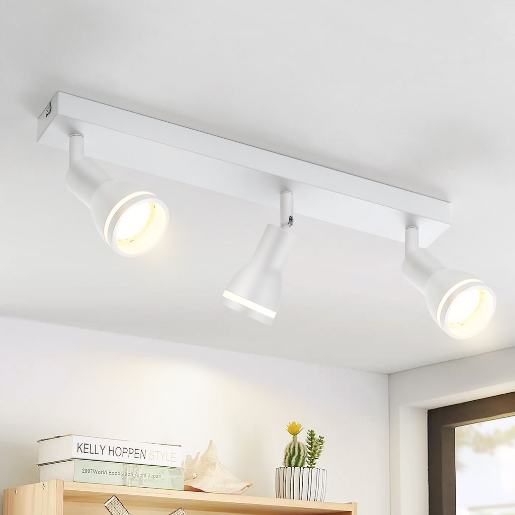 ZMH LED Deckenleuchte 3 Flammig Weiß Decke Spotlampe GU10 Schwenkbar Metall Deckenspots für Wohnbereich Küche, Ohne Leuchtmittel