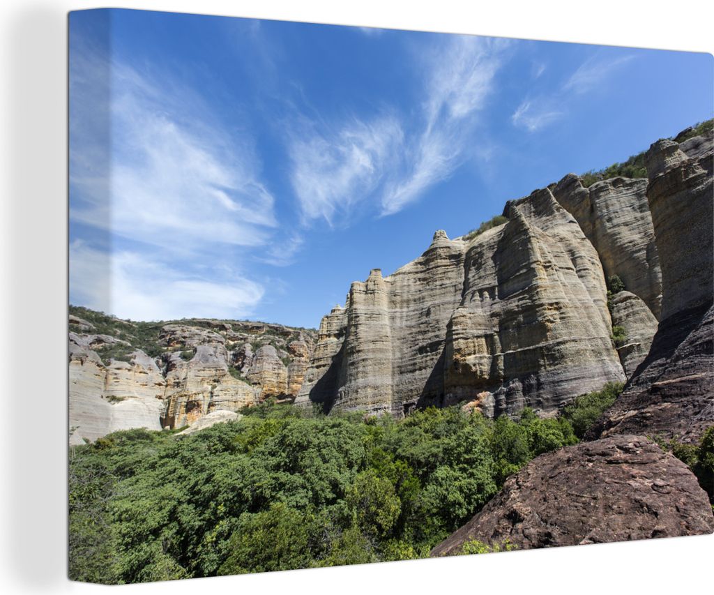 OneMillionCanvasses - Leinwandbilder - 140x90 cm, Imposante Felswände in der Serra da Capivara, Wandbilder Kunstdruck Wanddekoration - Foto auf ...
