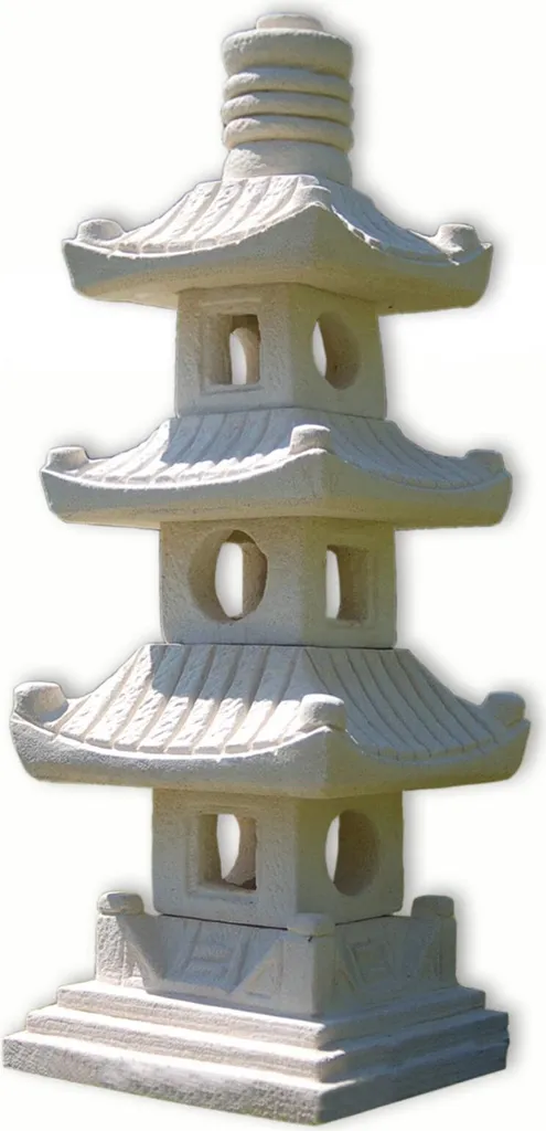 Statue pagode japonaise de jardin en grès 3 niveaux décoration extérieure