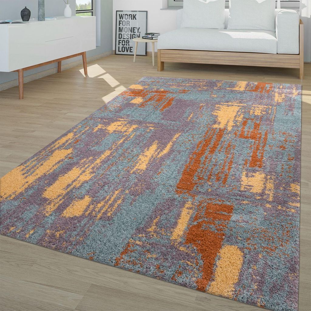 TT Home Wohnzimmer Teppich Hochflor Langflor Abstraktes Produktbild 