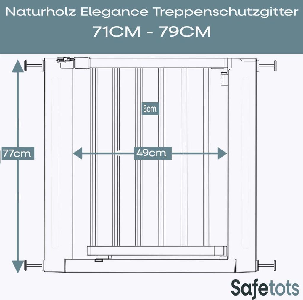 Bettacare Holz Elegance Treppenschutzgitter, 71cm - 79cm, Naturholz