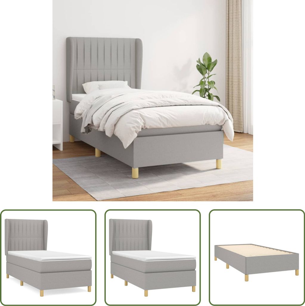 The Living Store Boxspringbett mit Matratze Hellgrau 80x200 cm Stoff