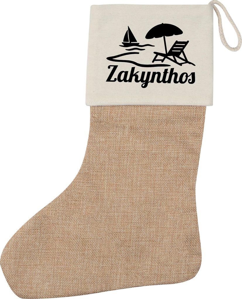 Huuraa Weihnachtsstrumpf Zakynthos Inselmotiv Griechenland Beige Jute Kaminstrumpf Geschenkidee