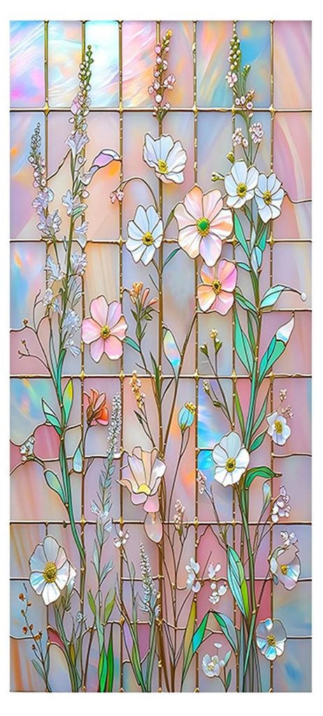 Sichtschutzfolie mit Blumenmuster, Tag- und Nachtschutz, statisch haftend, abnehmbar, dekorativ, wasserdicht, für Badezimmer und Schlafzimmer.