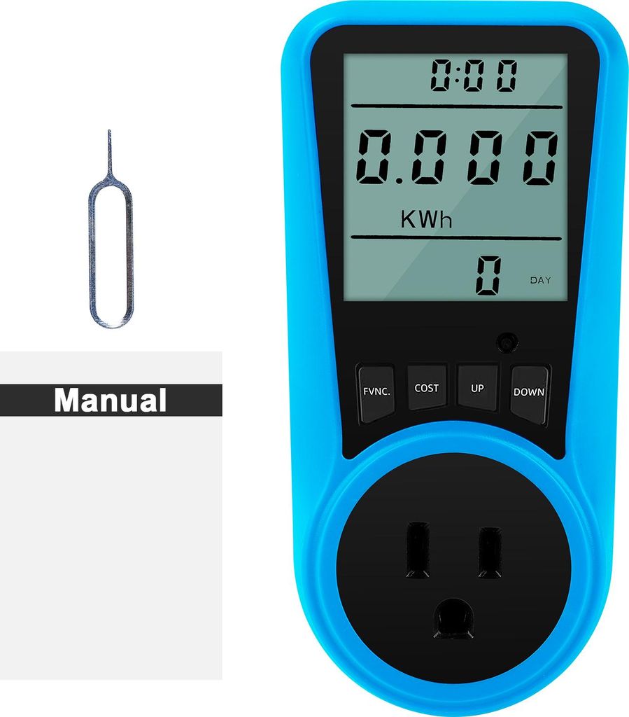 Digitaler Stromverbrauchsmesser mit US-Stecker – Energiezähler mit LCD-Display, Überlastschutz und Kostenanzeige für Haushaltsgeräte