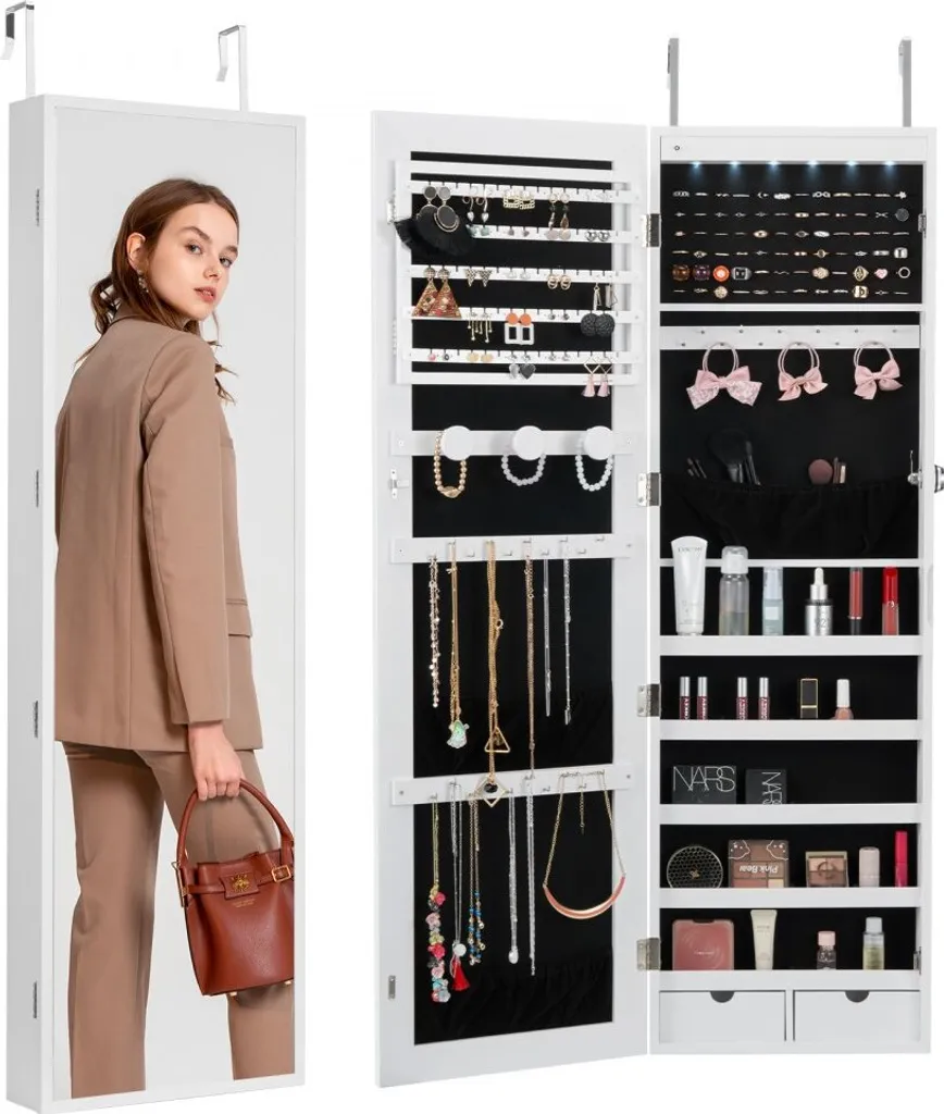 Armoire à bijoux murale anti-nœuds - Miroir 1,2m rangement intégré