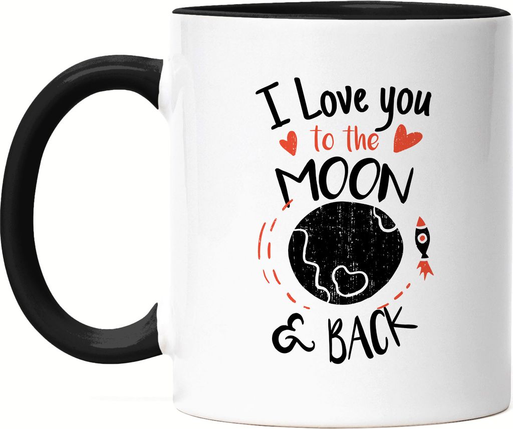 I Love You To The Moon and Back Tasse Schwarz Liebeserklärung Liebesbeweis Unendliche Liebe Verliebt Herzblatt