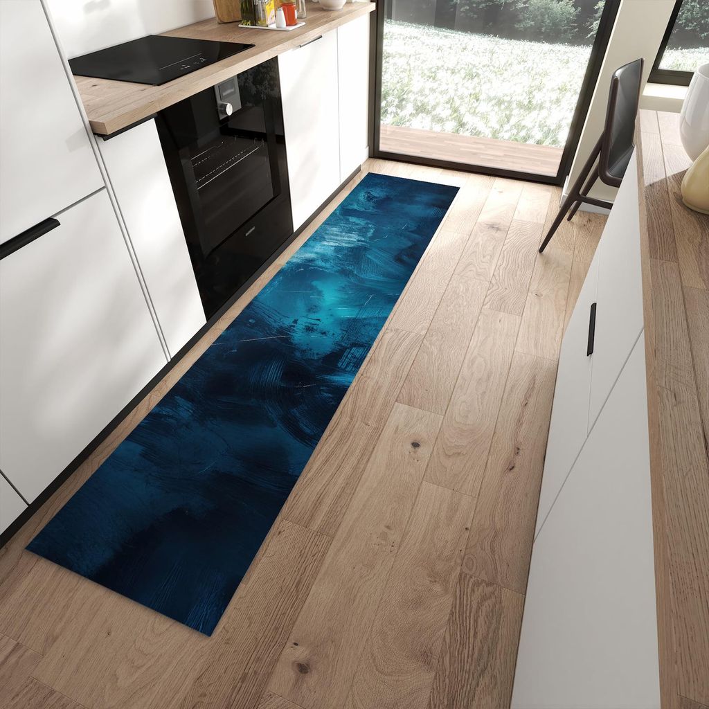 Küchenteppich 60x270cm rutschfest & abwischbar PVC Läufer - Abstrakte Blautöne