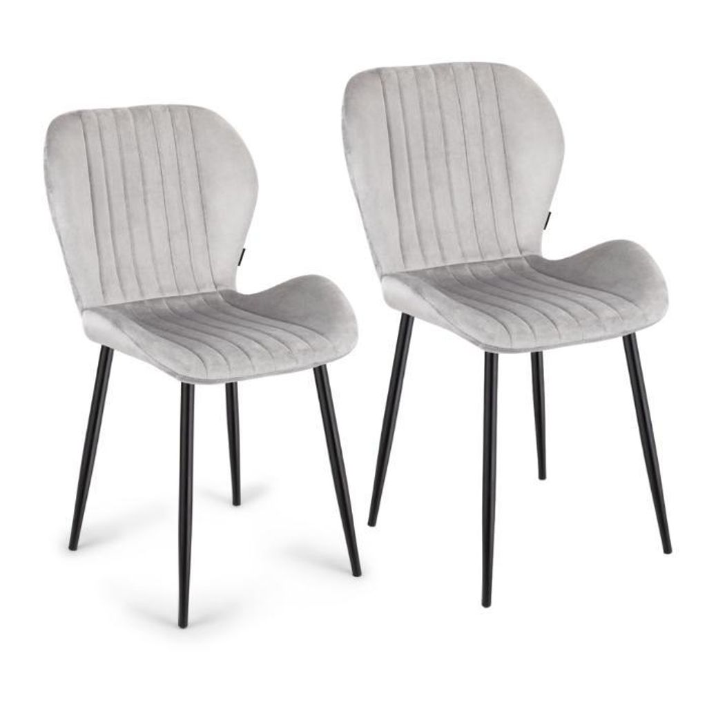 2x Polsterstuhl MONTI Velvet Grau – Esszimmerstuhl – Samt Bezug – Wohnzimmer Küche – Metallbeine – Bequemer Stuhl