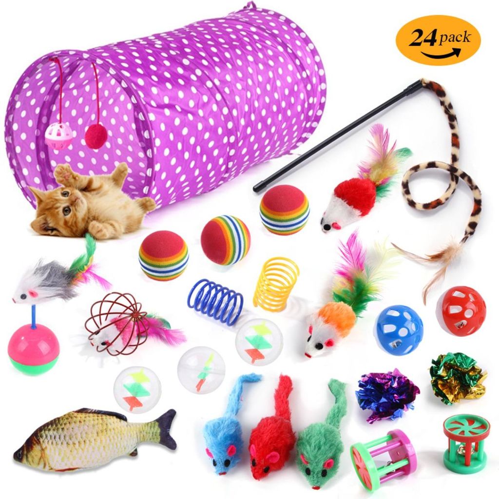 INF Katzenspielzeug 24-teilig Multicolor Feder Edelstahlglocke PP 12cm Spiel