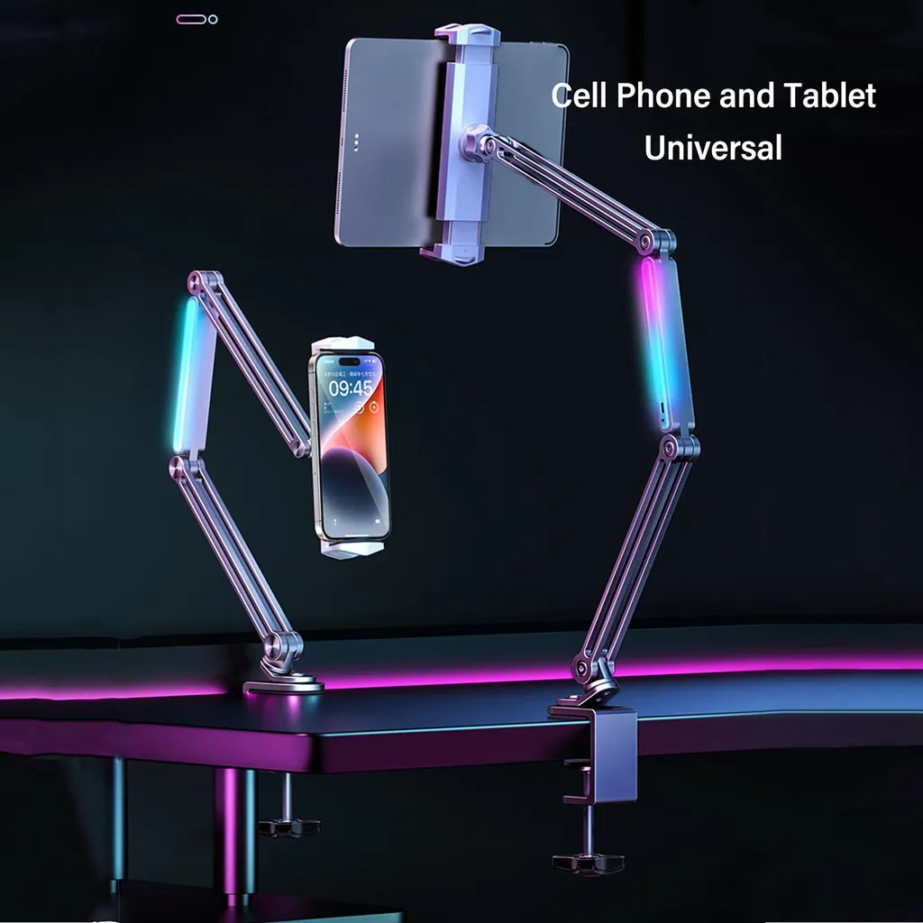 Support Téléphone de Lit Métallique avec Bras Long Flexible Argent - 2
