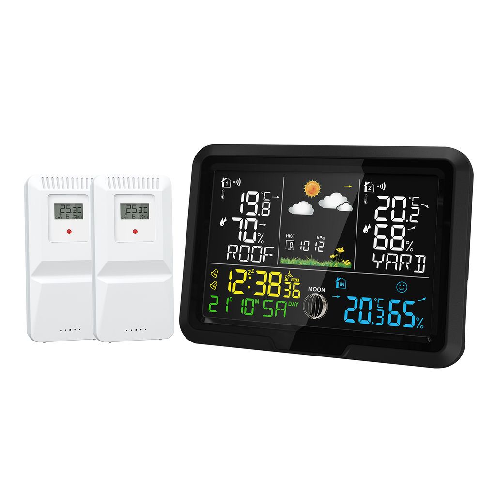 Wetterstation Thermometer mit Sensor HD VA-Display Heimwetterstationen Genaues Temperatur- Feuchtigkeitsmessgerät Wettervorhersage Luftdruck Mondp...