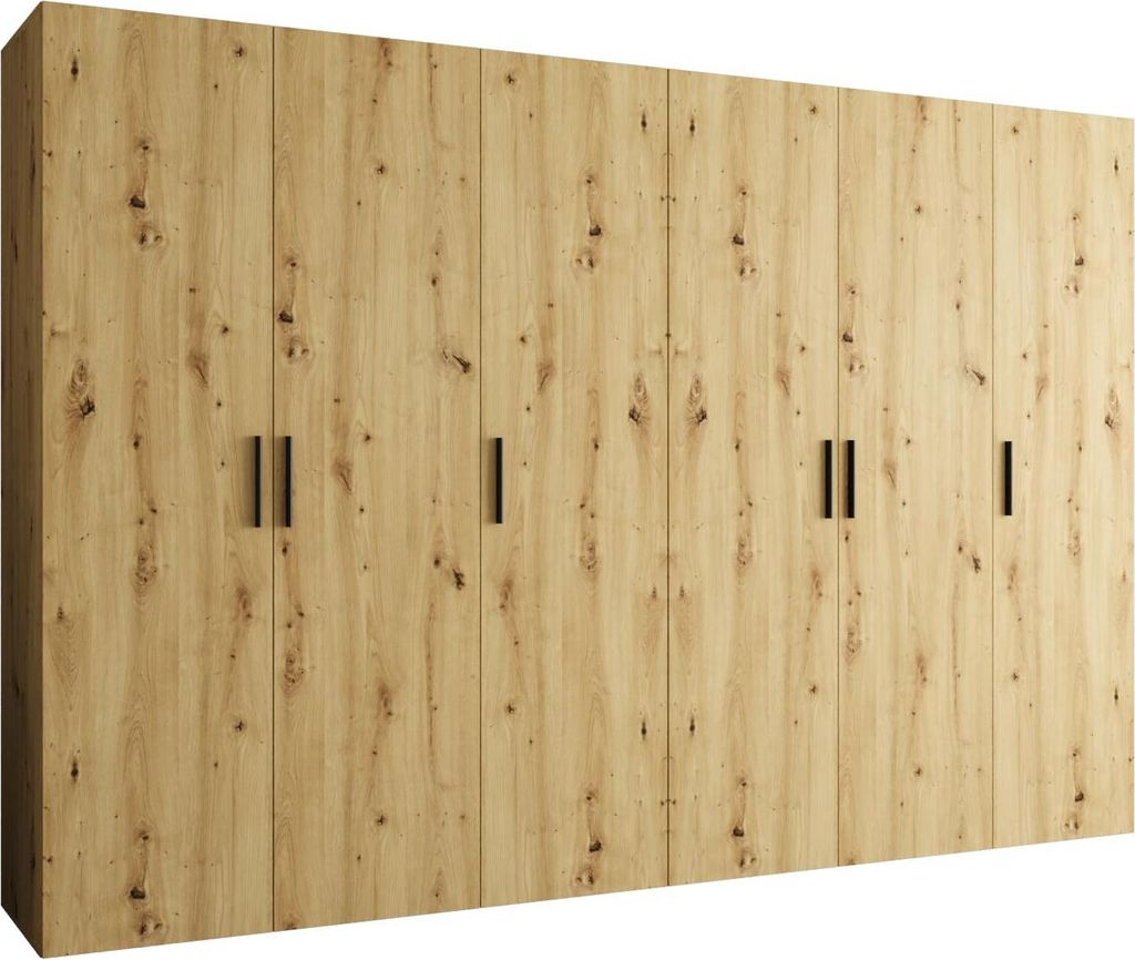 MEBLE KRYSPOL Schrank 300x202x52 cm mit Kleiderstange, 6xTür, BARI, Artisan-Eiche, Griff Schwarz