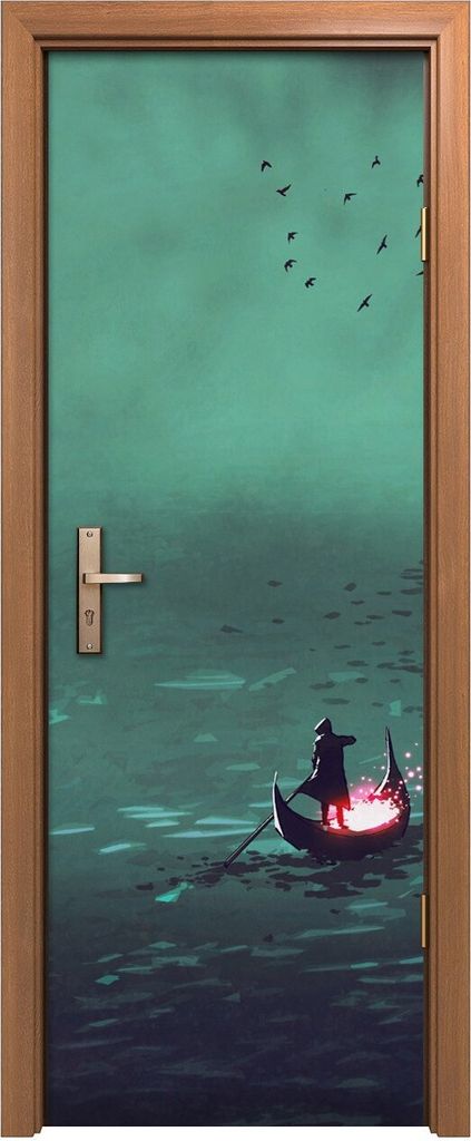 Türposter 70x200 cm Türaufkleber Türtapete Türfolie Klebefolie Männer Seelen auf einem Boot Horror