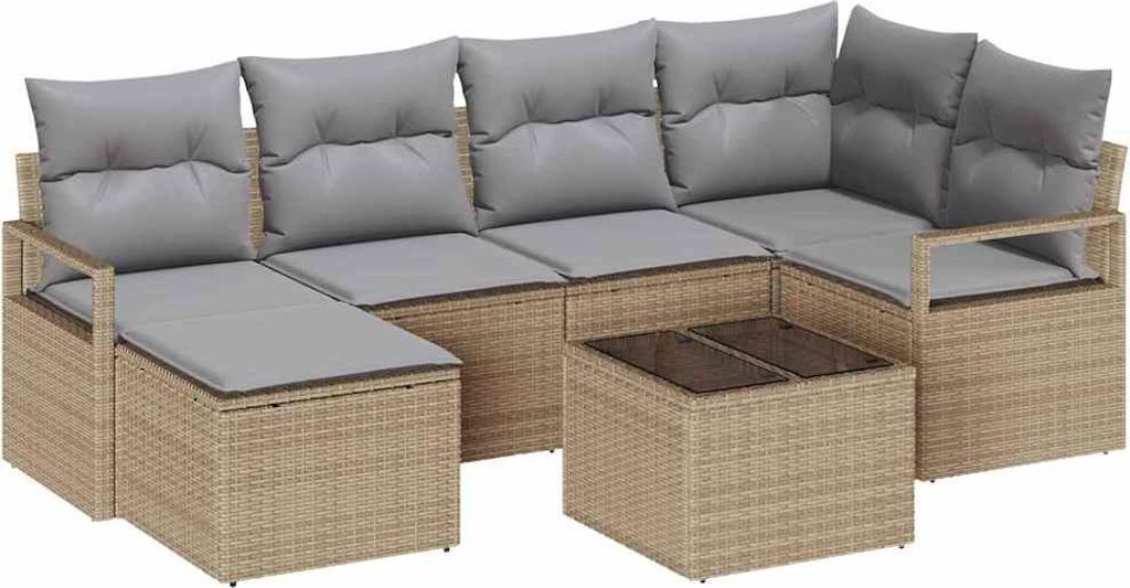 Möbel Garten-Sofa-Set - Outdoor-Lounge-Set - mit Kissen 7er Set,multifunktional& Moderne - Beige und Hellgrau - Gartengarnitur - Gartensofas CLORI...