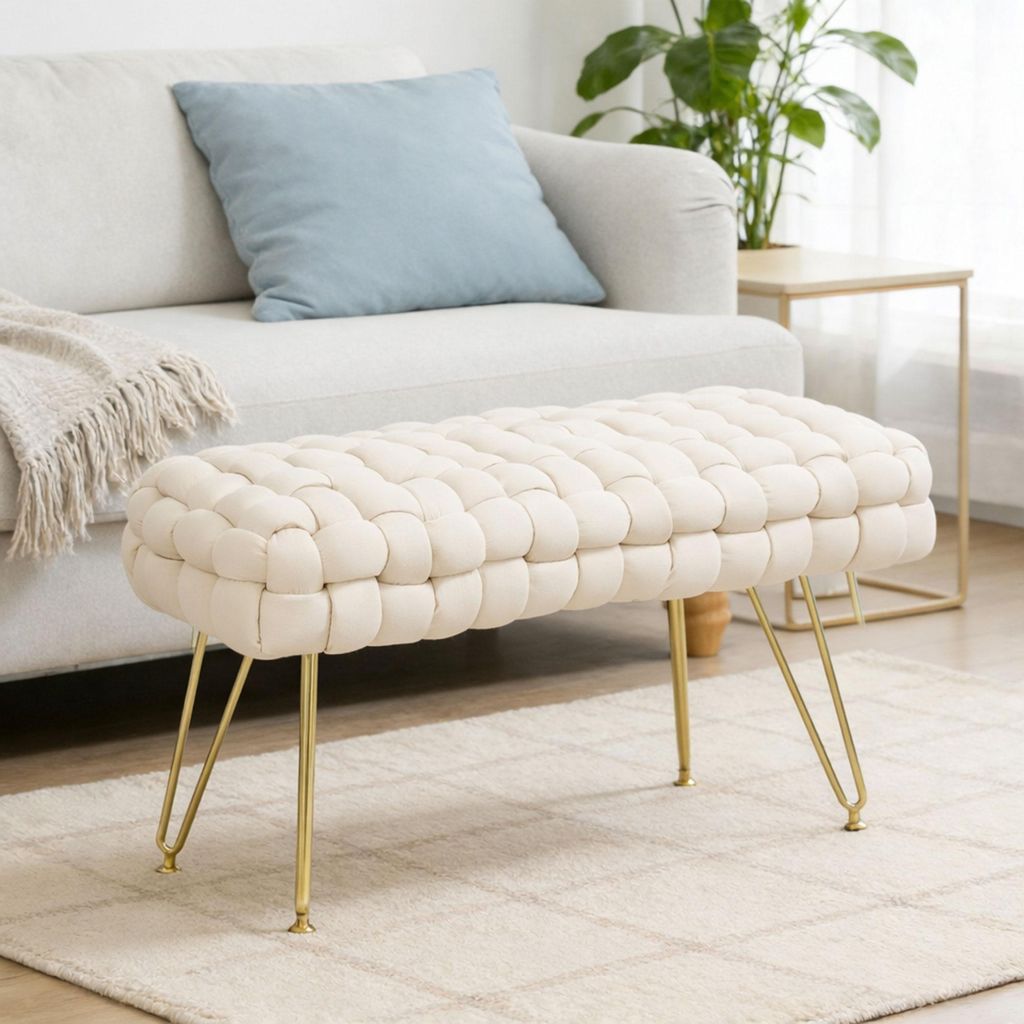 HOMCOM : pouf, banc rembourré aspect velours, repose-pieds Image du produit 