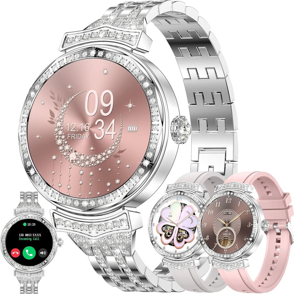 Damen Smartwatch mit Telefonfunktion 132 Inch AMOLED Fitnessuhr mit 123 Sportmodi Schlafmonitor Pulsmesser Aktivitätstracker für Android iOS