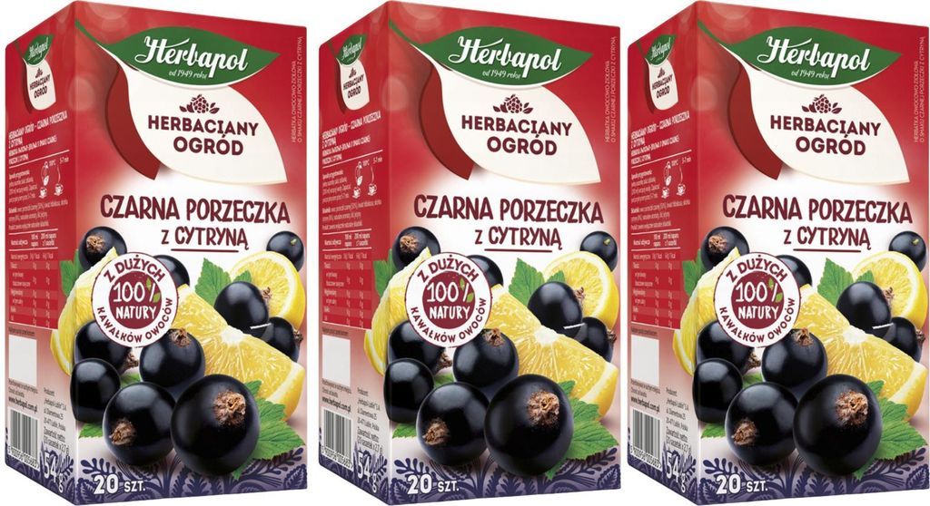 Herbapol Schwarze Johannisbeere Zitrone Tee 60 Teebeutel - Produktbild 