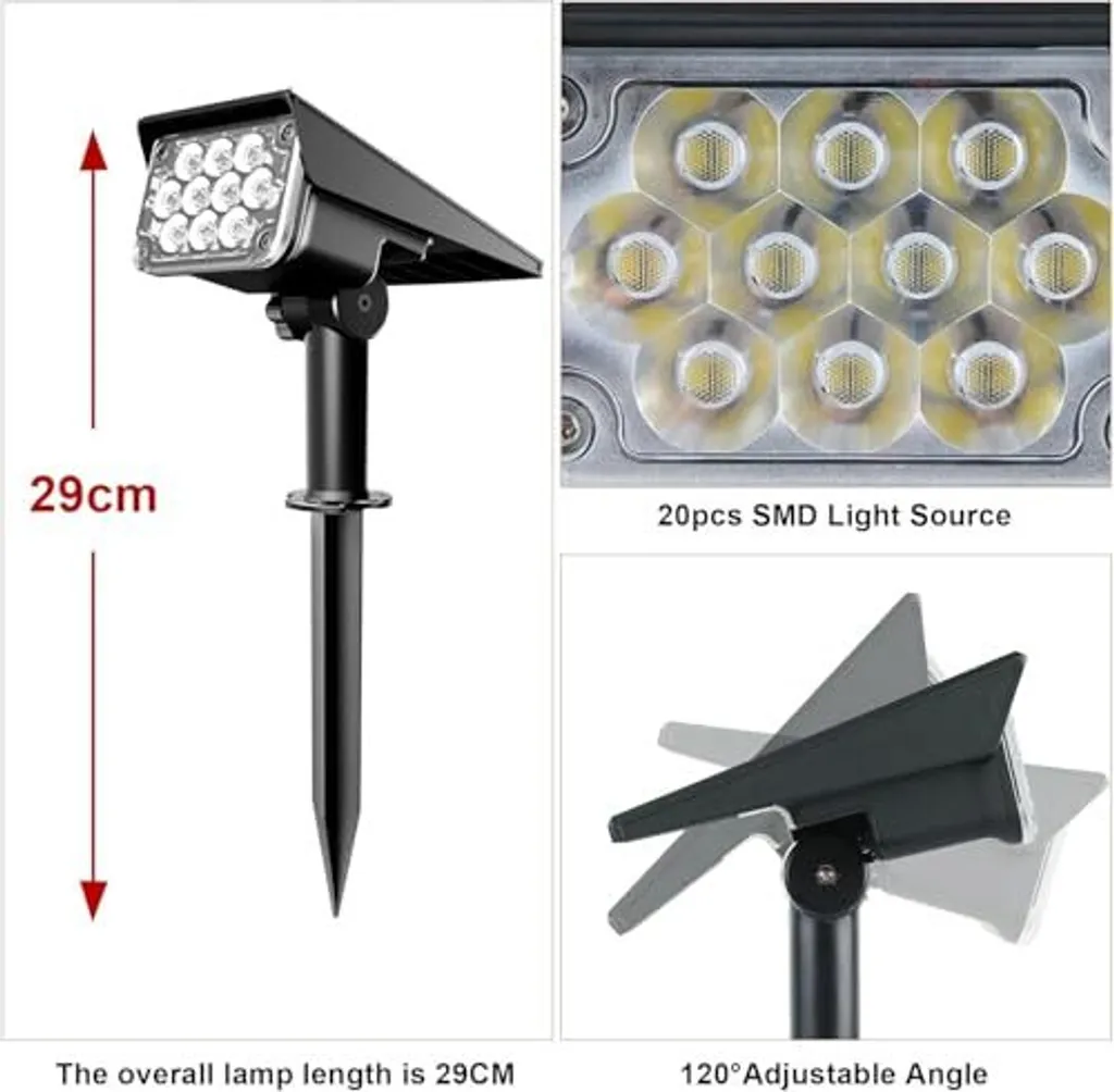 Natpow Solar Garden Spotlight, 20 LED RGB Light Lamp Spotlight Outdoor, IP65 impermeabile, luce da parete esterna che cambia colore, luce da patio, - 7