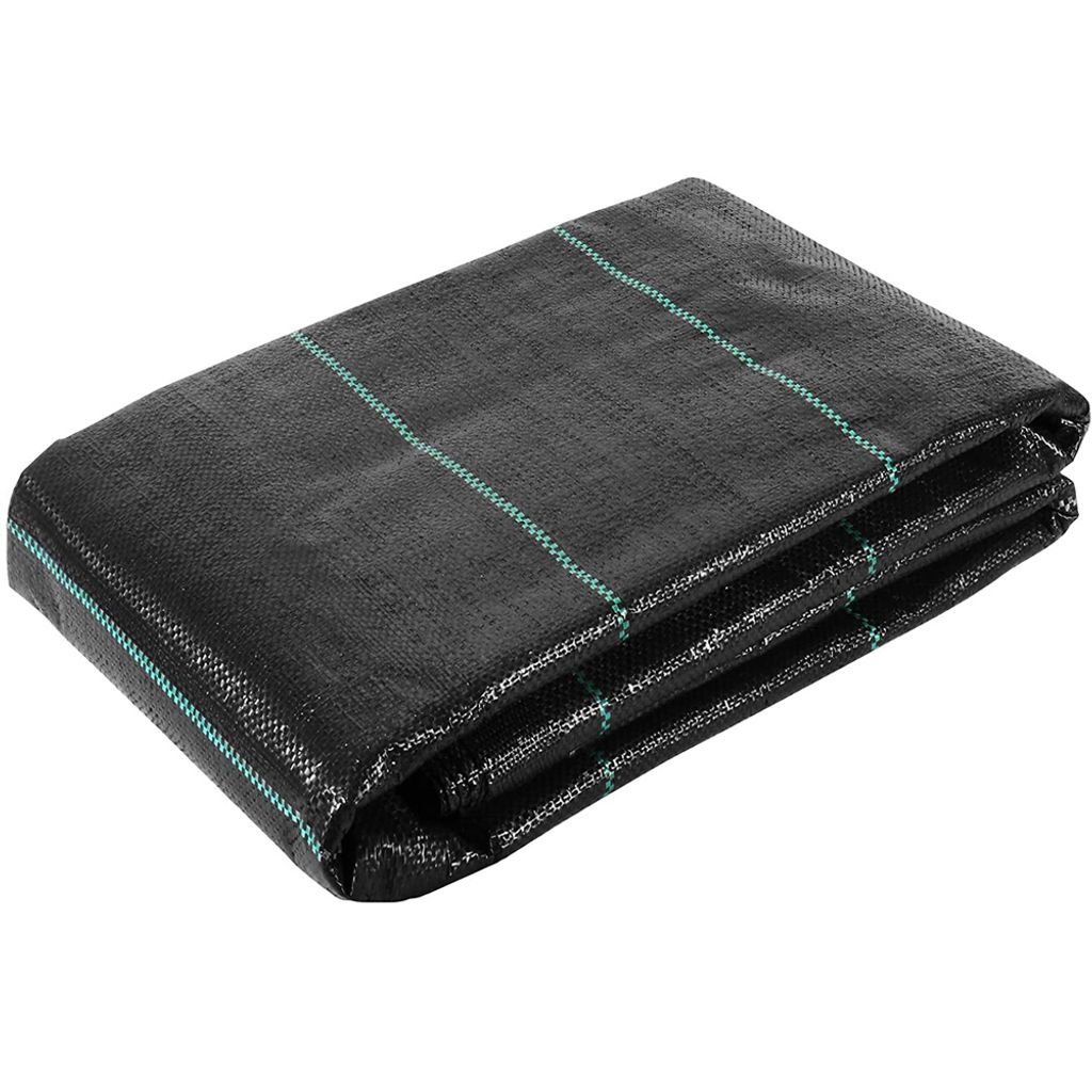 A folded black landscape fabric with green stripes.