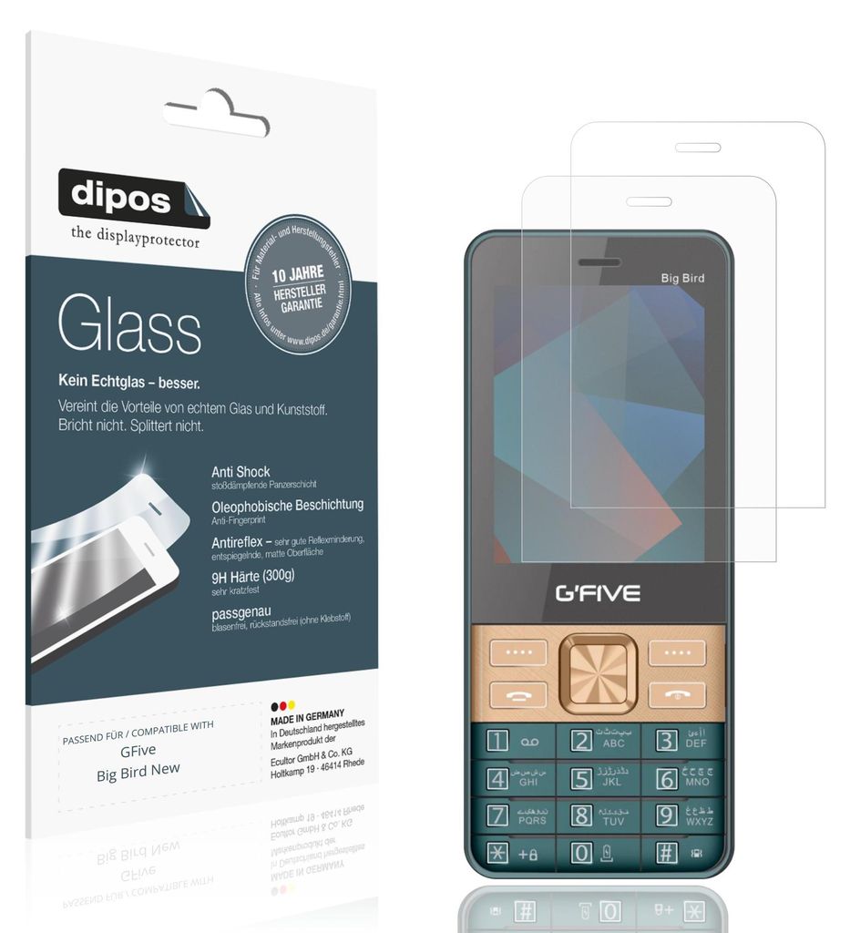 2x Schutzfolie für GFive Big Bird New matt - Anti-Shock 9H Folie dipos Glass Kunststoffglas
